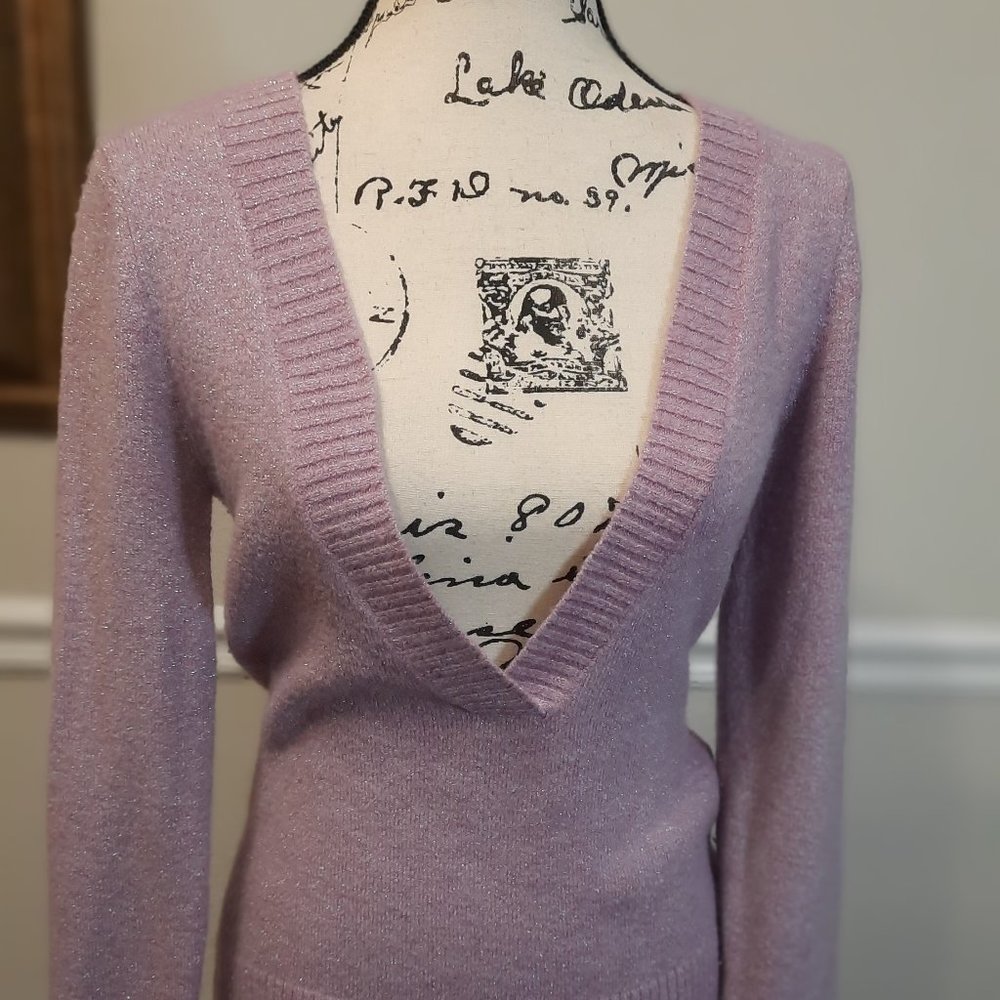 energie L lavender purple metallic glittery knit sweater